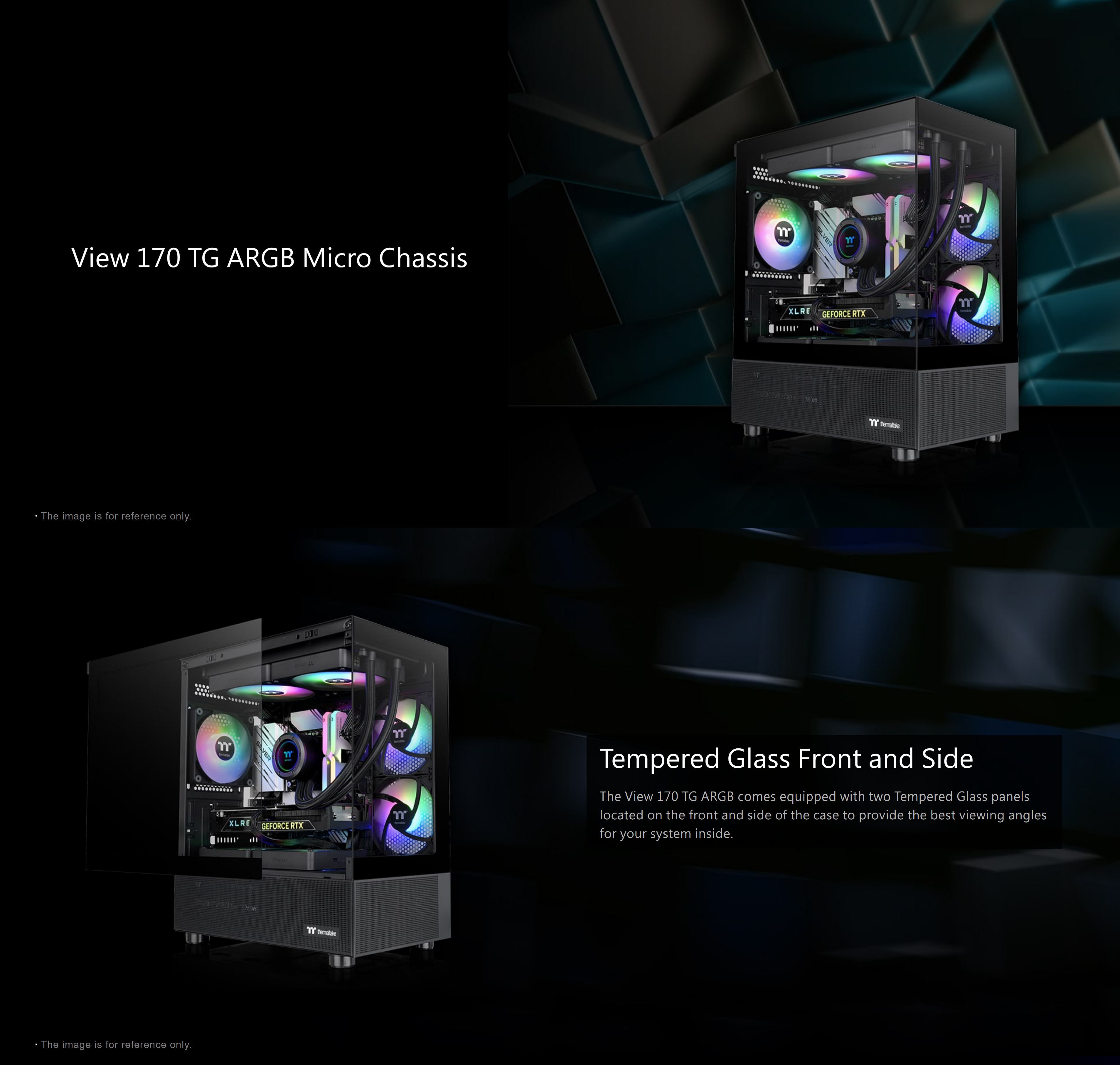 A large marketing image providing additional information about the product Thermaltake View 170 - Micro Tower Case (Black) - Additional alt info not provided